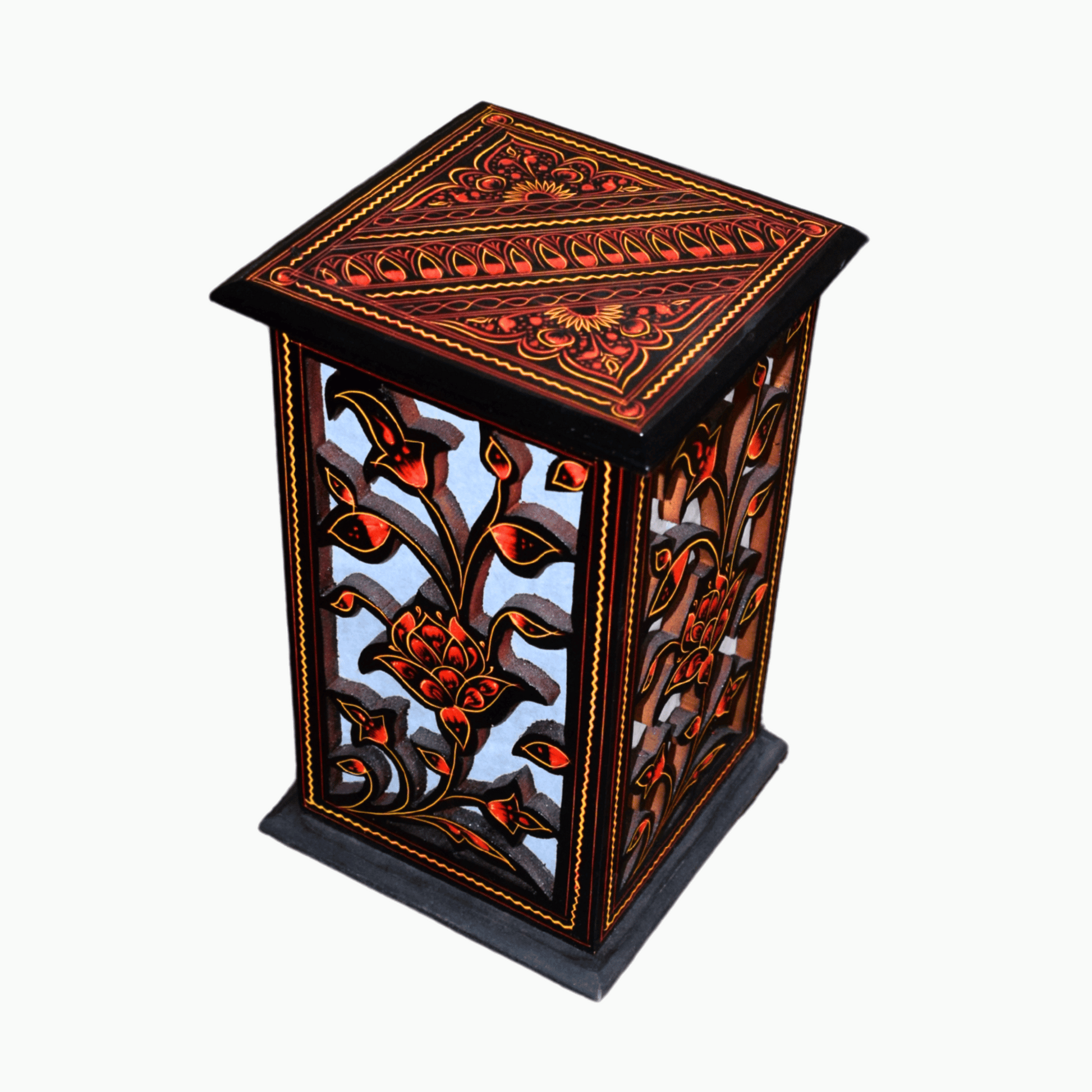 Wooden Table Lamp Red Lacquer Art