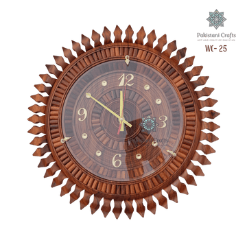 Wooden Carving Wall Clock Traditional Sun Style