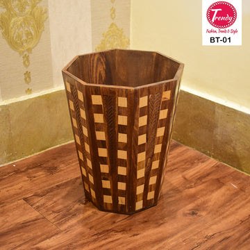 Wooden Dustbin With Man Crafted Tukri Work BT-01 - Trendy Pakistan