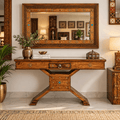 Handcrafted Swati Lobby Console – Stone and Brass Flower Detailing H.D