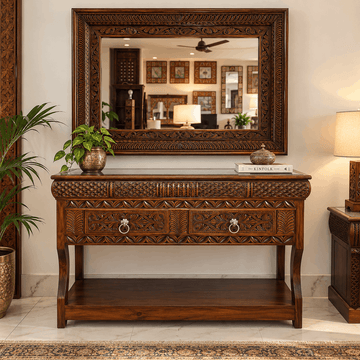 Hand Crafted Swati TV Console with Wall Mirror