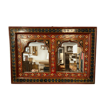 Handcrafted Wall Mirror Frame – Brass & Stone Detailing, Two Islamic Style Portions