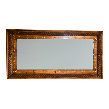 Handmade Carved Wall Mirror Frame with Brass and Stone Detailing - Vintage Style (4x2.5 Ft)