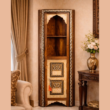 Handmade Wooden Corner Almari with Hand-Painted