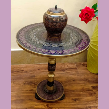 Royal Black Lacquer Art Wooden Coffee Table with Candy Jar