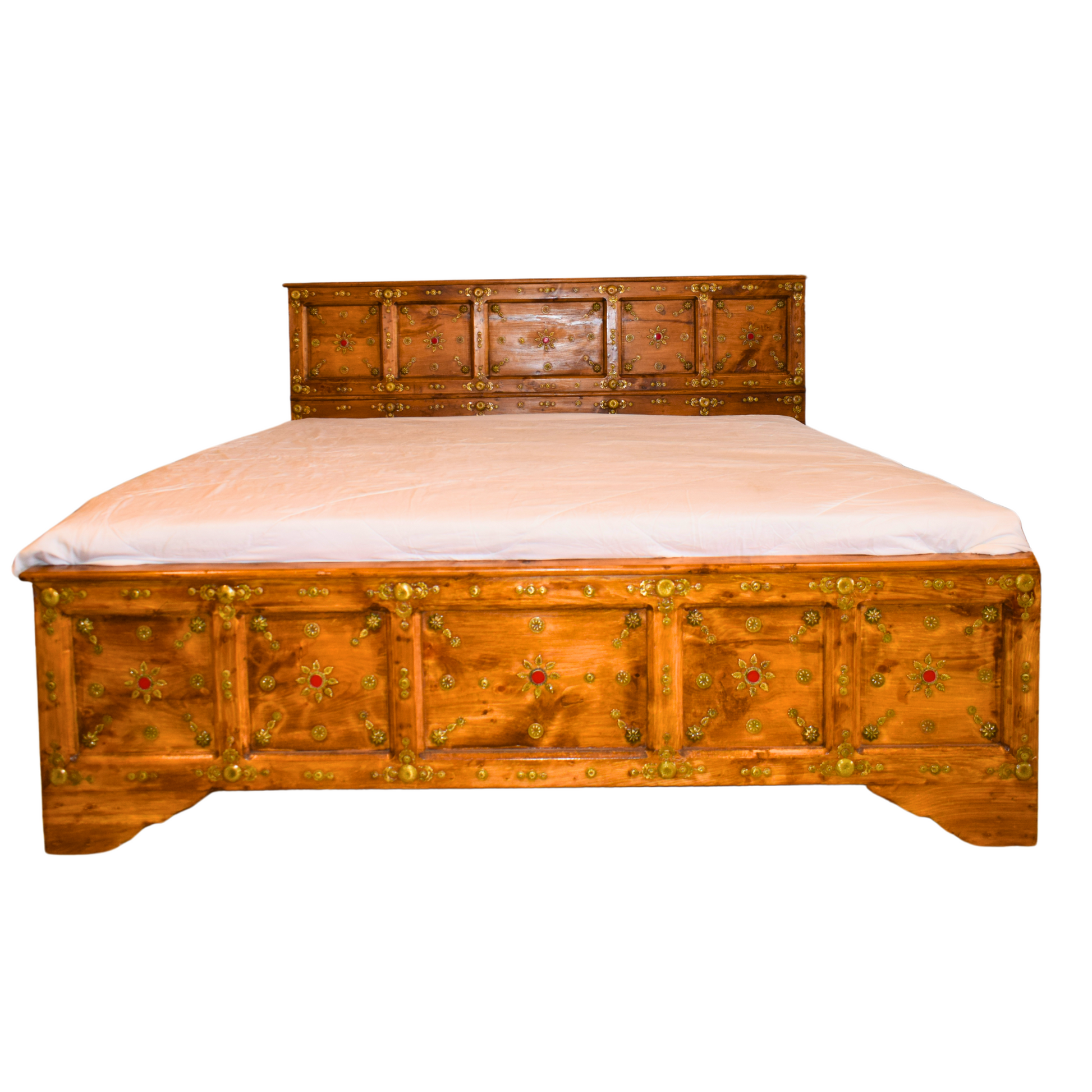 Wooden Bed with Brass and Stone Work