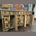 Handcrafted Swati TV Console with Wall Mirror – Stone and Brass Flower Detailing