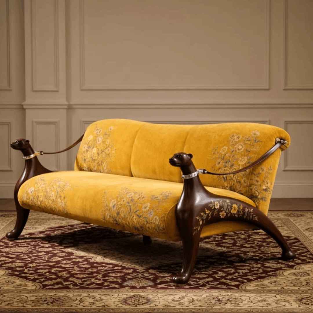 Luxury handcrafted designer floral sofa with artistic wooden frame by AB Homes Pakistan  