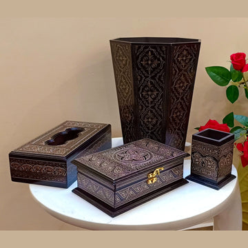 Handmade Black Lacquer Art Wooden Combo Set – Luxury Desk & Home Décor