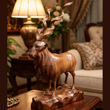 Handcrafted Wooden Markhor Sculpture – 10 Inch Decorative Masterpiece