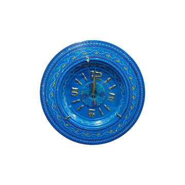Handmade  Wooden Blue Lacquer Art designed Wall Clock
