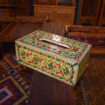 Hand-Painted Wooden Tissue Box – Traditional Swat Art