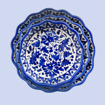 Blue Pottery Serving Plates Set of 3 – Elegant and Functional H.D