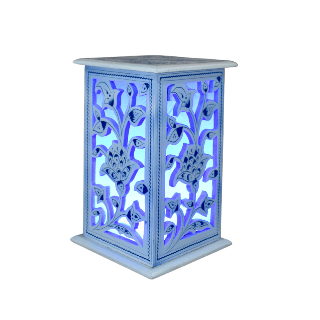 White Wooden Side Table Lamp Blue Light