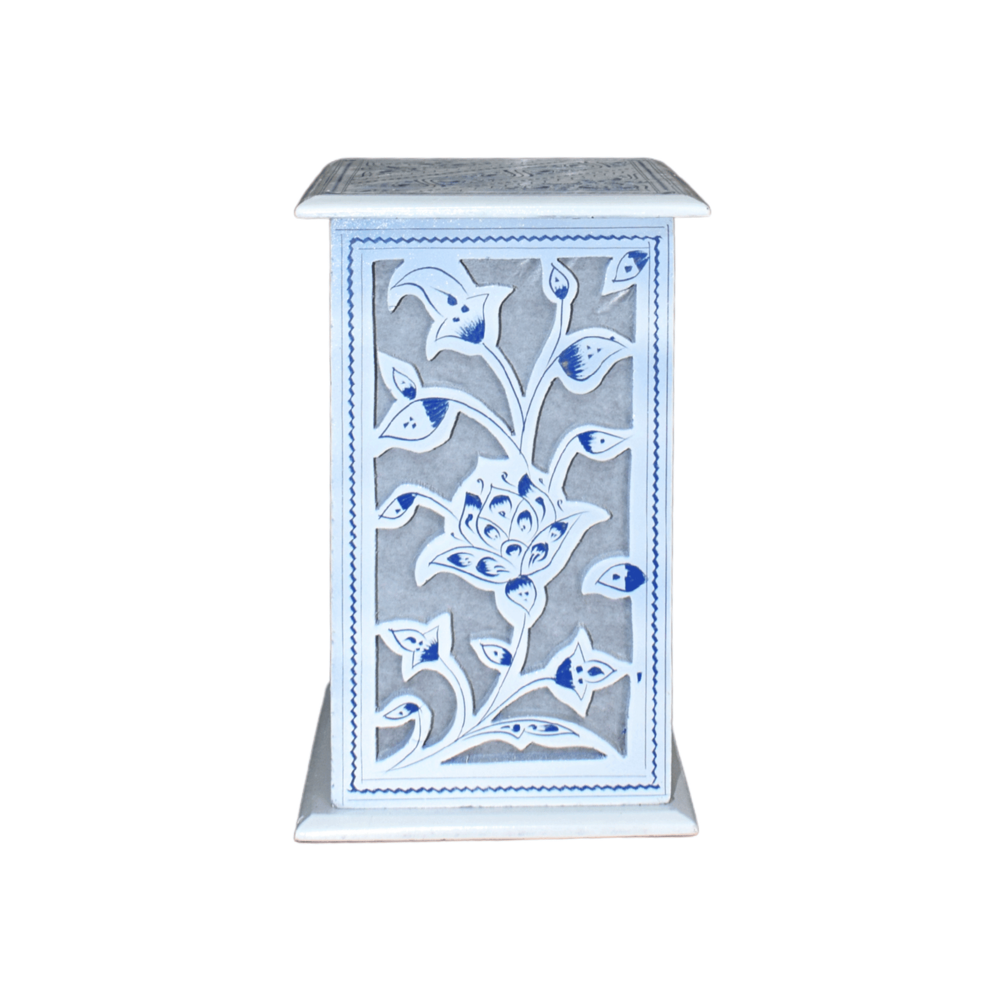 White Wooden Side Table Lamp Blue Light