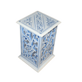 White Wooden Side Table Lamp Blue Light