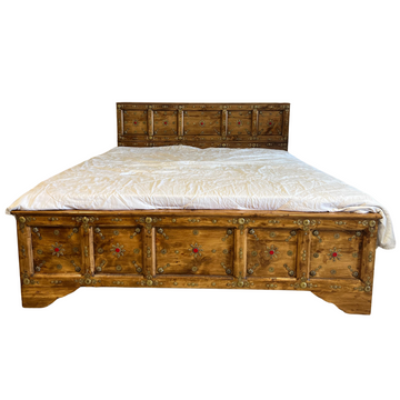 Wooden Bed with Brass and Stone Work