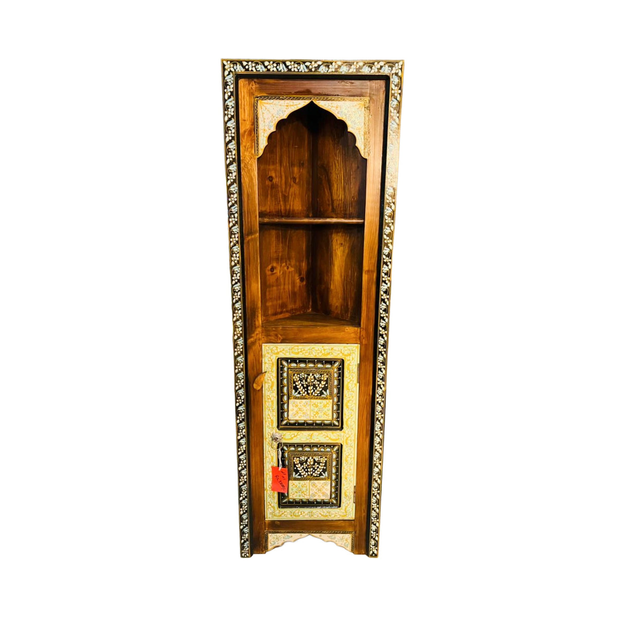 Handmade Wooden Corner Almari with Hand-Painted