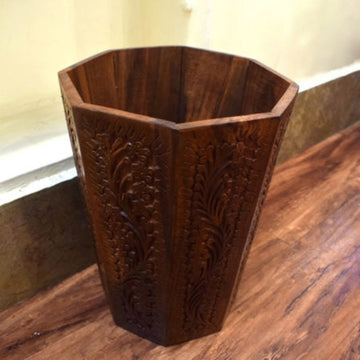 Wooden Dustbin Carving Style