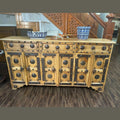 Handcrafted Swati TV Console with Wall Mirror – Stone and Brass Flower Detailing
