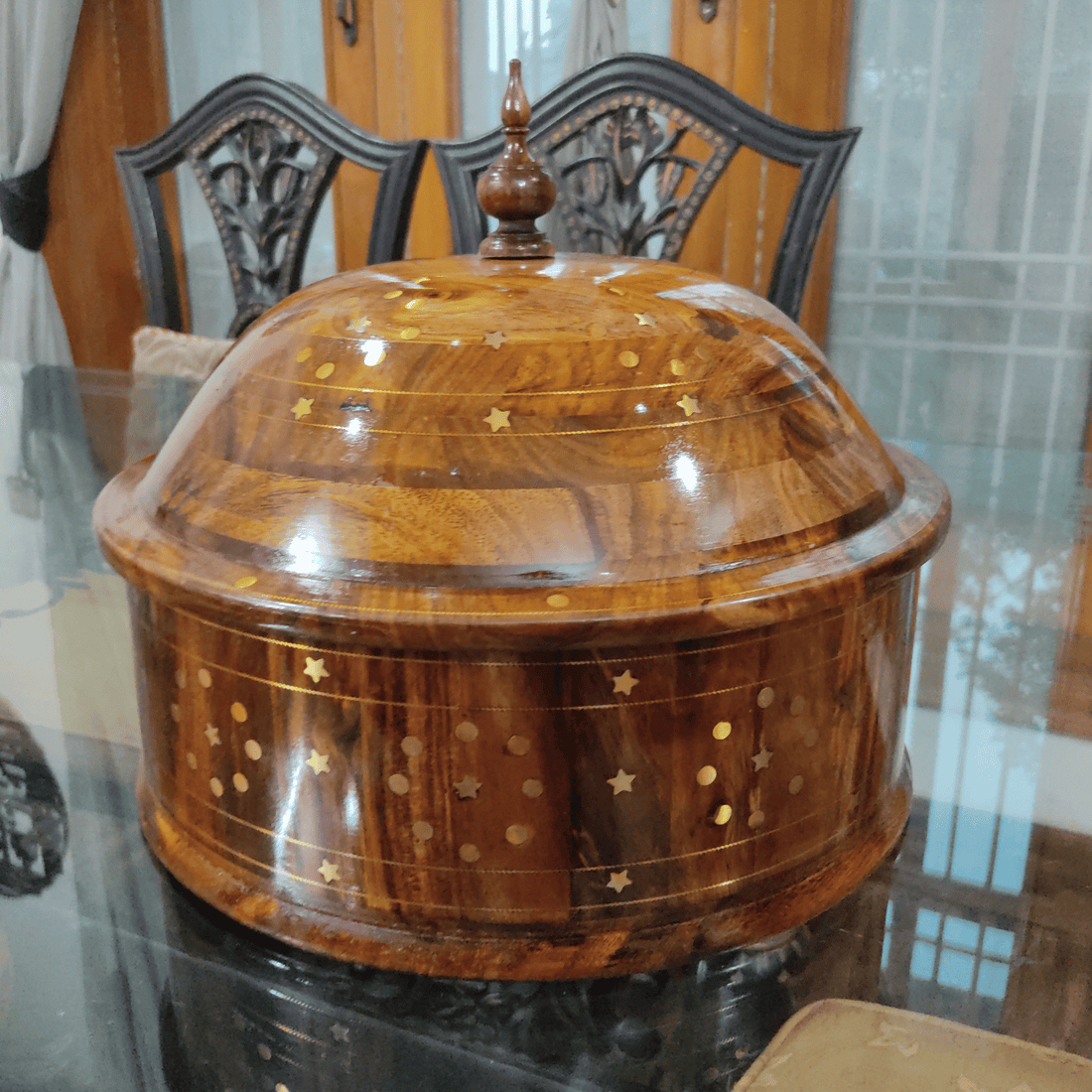 Wooden Hotpot with Brass Work