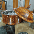 Wooden Hotpot with Brass Work Steel Bowl Inside
