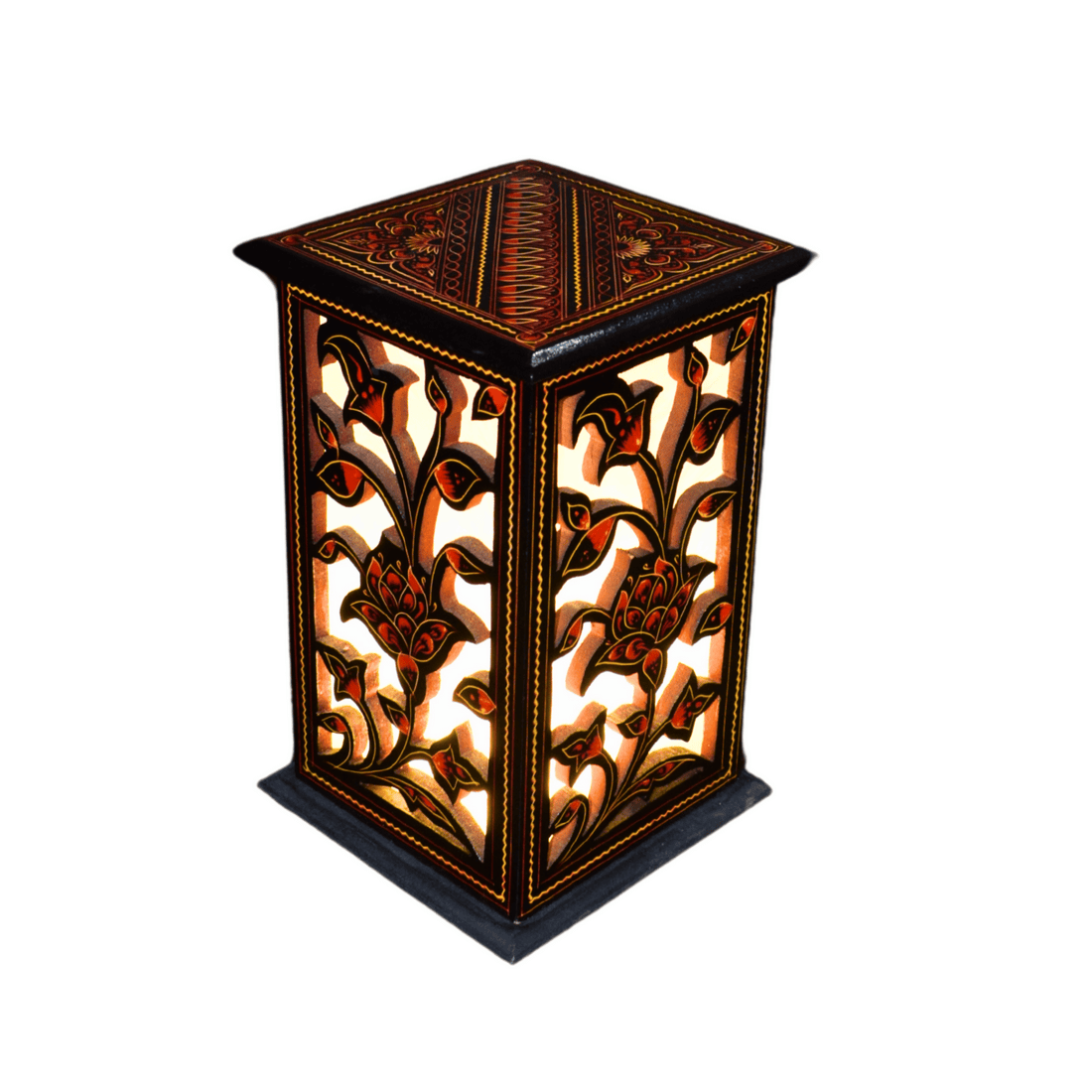 Wooden Table Lamp Red Lacquer Art