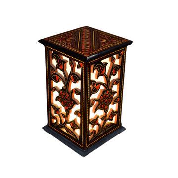 Wooden Table Lamp Red Lacquer Art