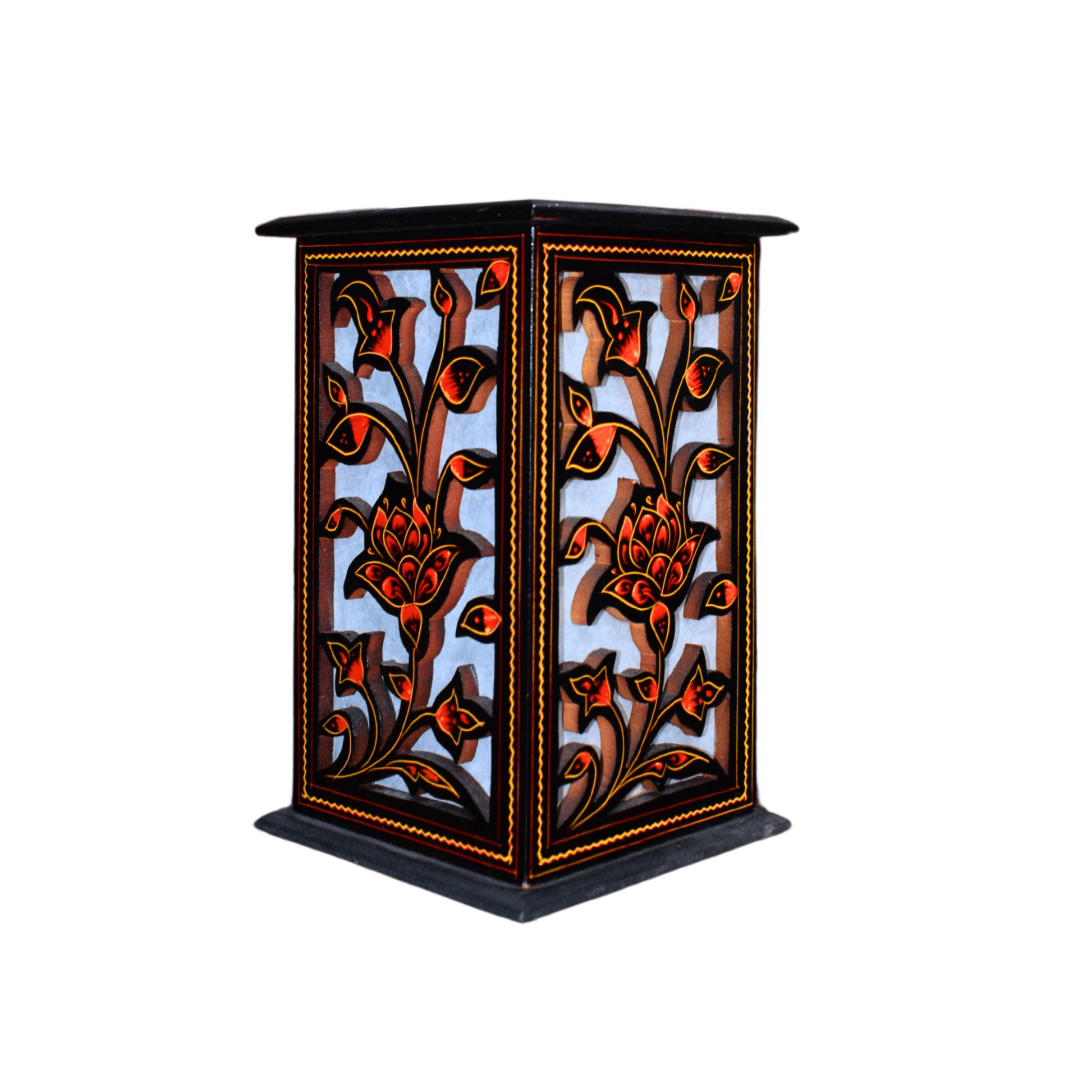 Wooden Table Lamp Red Lacquer Art