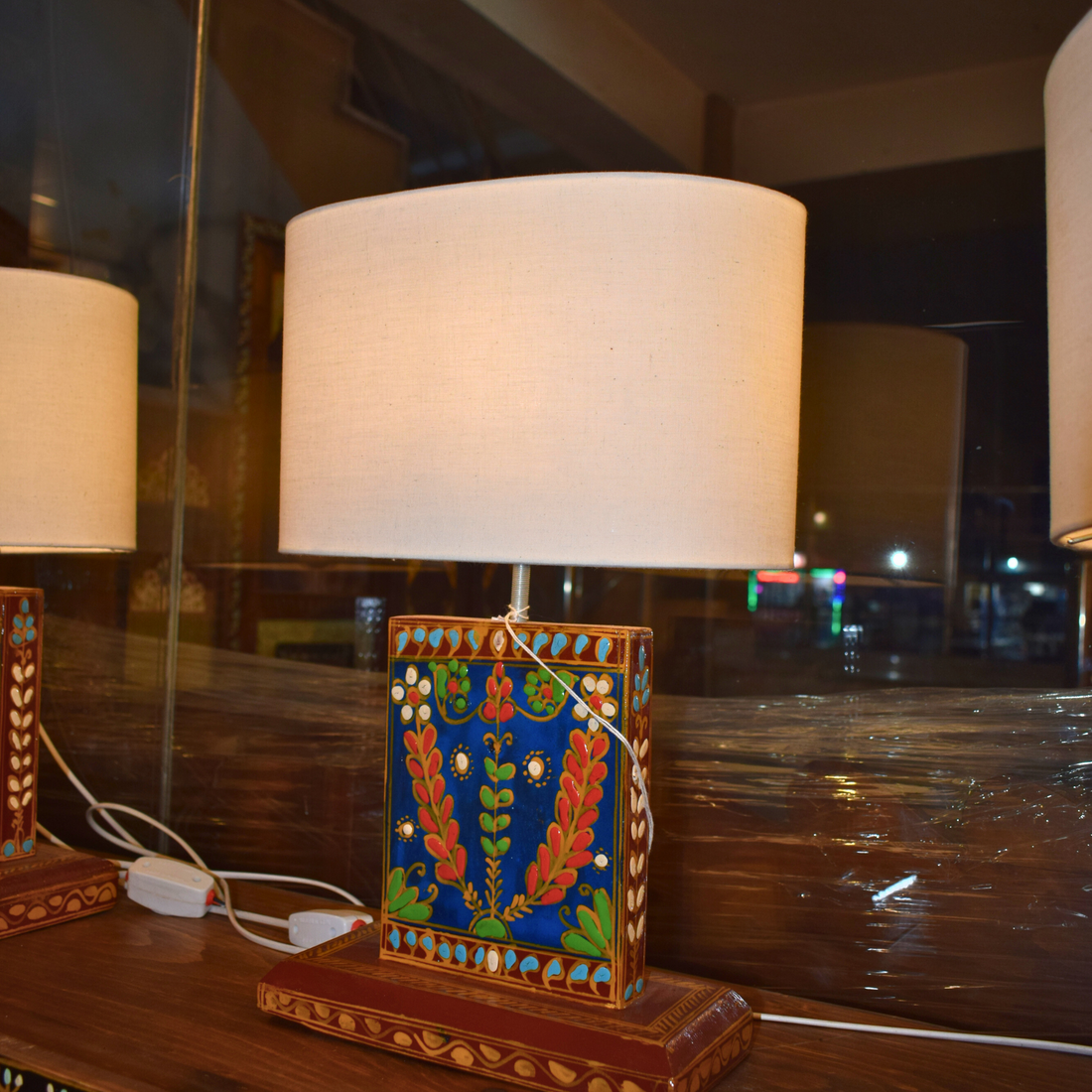 Turkish Style Wooden Side Table Lamp Handmade With Lacquer Work H.F