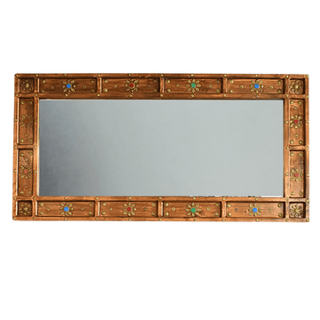 Handmade Carved Wall Mirror Frame with Brass and Stone Work