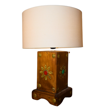 Turk Style Wooden Side Table Lamp Handmade With Stone and Brass Work H.F
