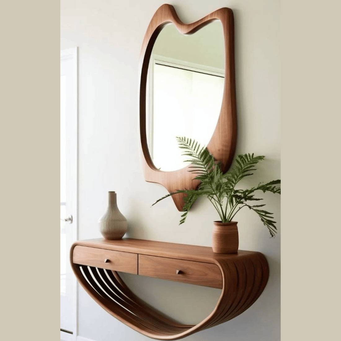 Luxury solid wood entrance console table with decorative mirror, modern home décor furniture by AB Homes Pakistan.