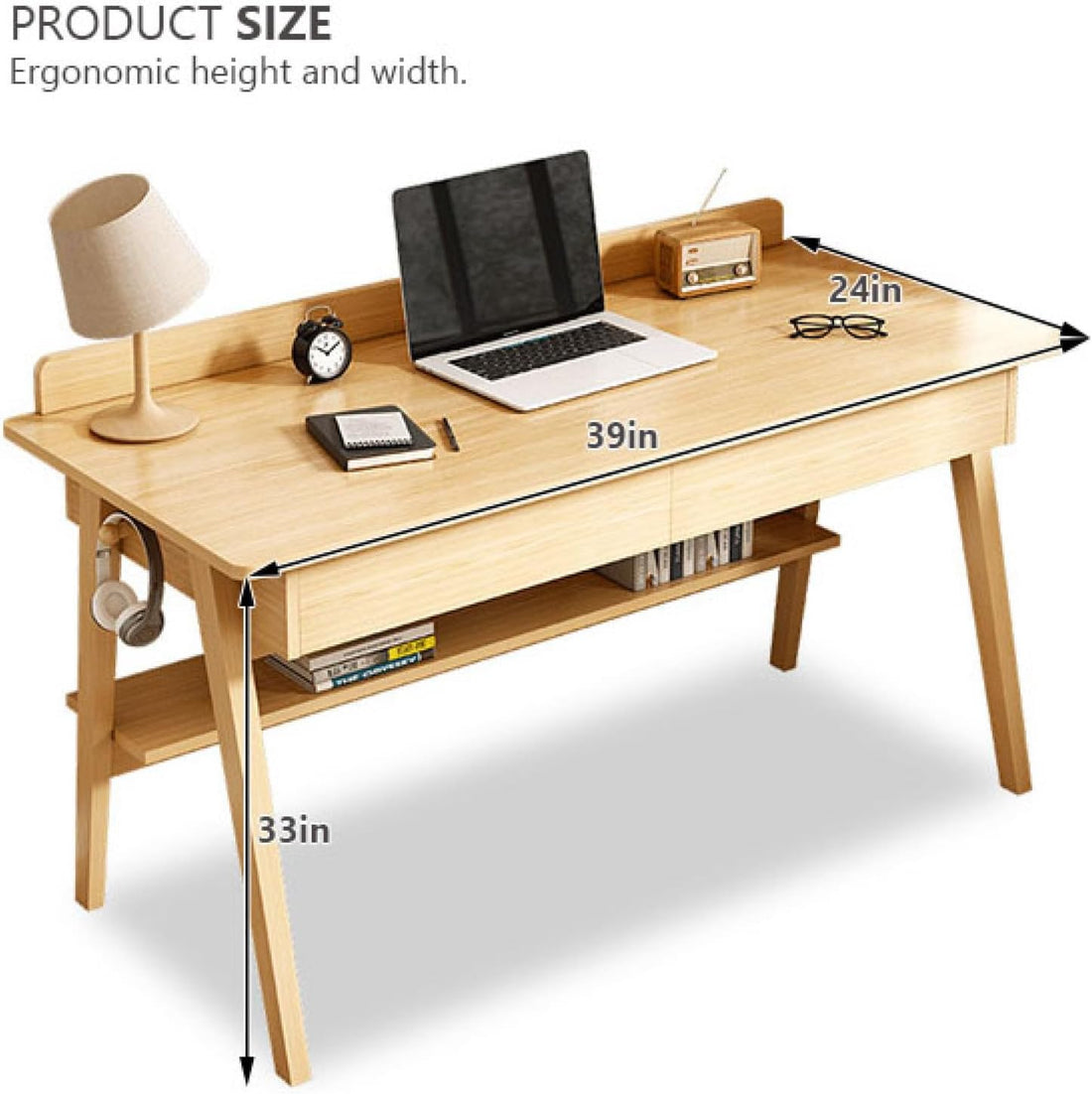 Home Office Computer Desk Writing Study Desk Mid-Century Modern Walnut Desk(39 Inch, Walnut) H.F