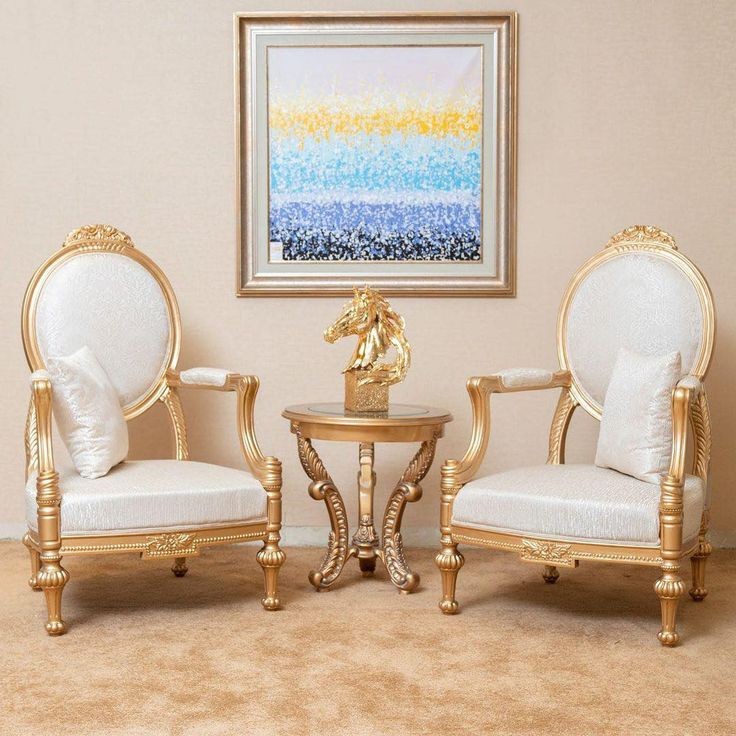 Chinioti Room Chair stylish white and gold 