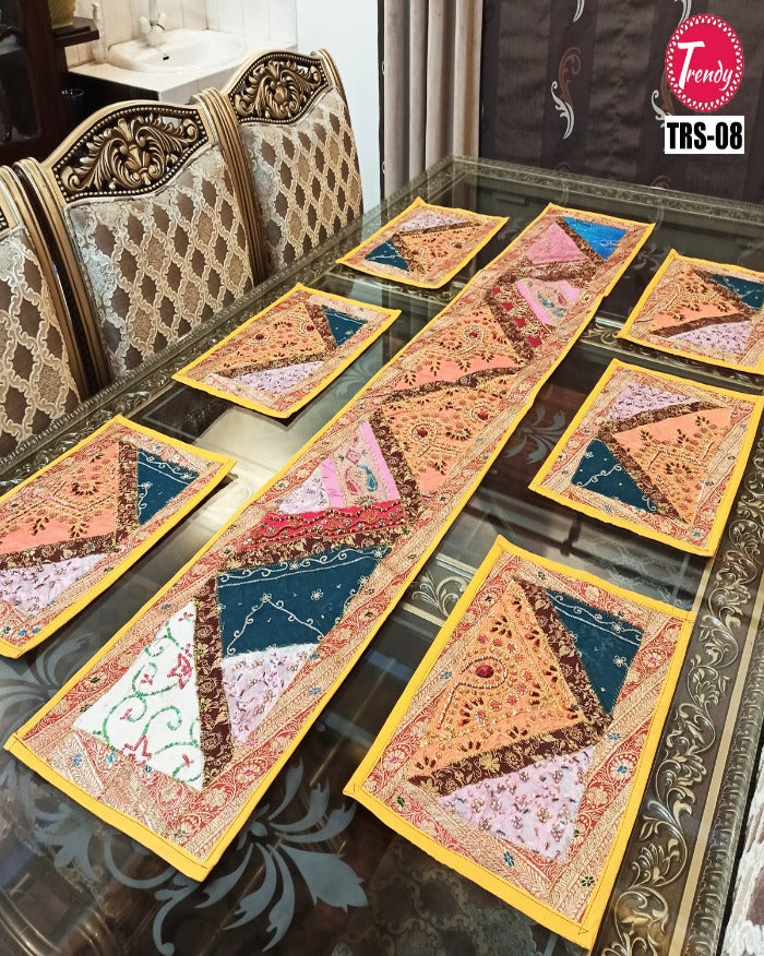 Sindhi Embroidery Runner and Mat Set