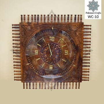 Wooden Carving Handmade Square Clock