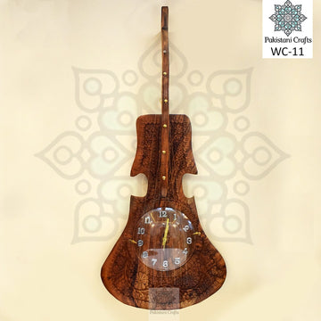 Hand Crafted Wooden Carving Wall Guitar Clock H.D